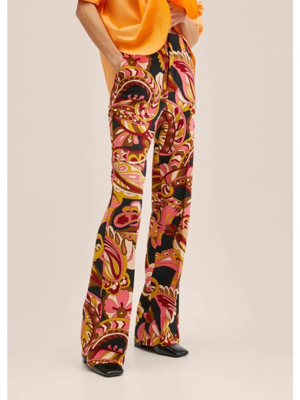 Mango 70s Inspired Flared Printed Pants